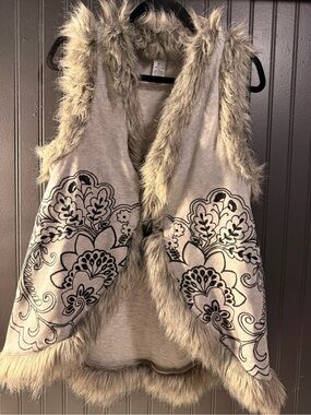 vintage sweater vest women xl Faux Fur Trim Embroidery  Y2K. Vintage